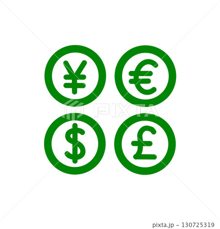日本円、ドル、ユーロ、ポンドの通貨アイコン 130725319