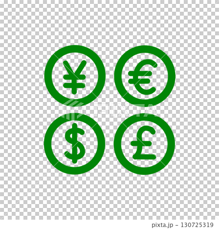 日本円、ドル、ユーロ、ポンドの通貨アイコン 130725319