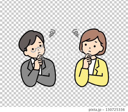 悩んでいる男女のビジネスパーソンのイメージイラスト素材 130725336