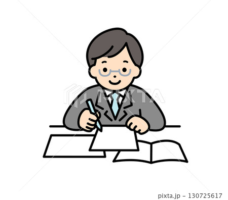 書類を記入する男性のビジネスパーソンのイラスト素材 書類を記入する男性のビジネスパーソンのイラスト素材 130725617