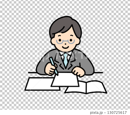 書類を記入する男性のビジネスパーソンのイラスト素材 書類を記入する男性のビジネスパーソンのイラスト素材 130725617