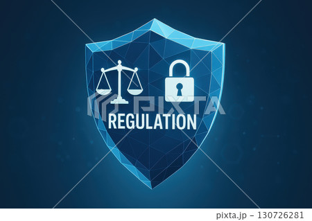 Legal protection law and justice ai regulation concept with digital shield symbolizing security and privacy in technology compliance and ethical standards 130726281