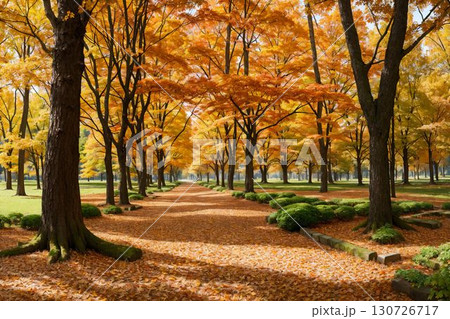 落ち葉が舞う秋の風景 落ち葉が舞う秋の風景 130726717