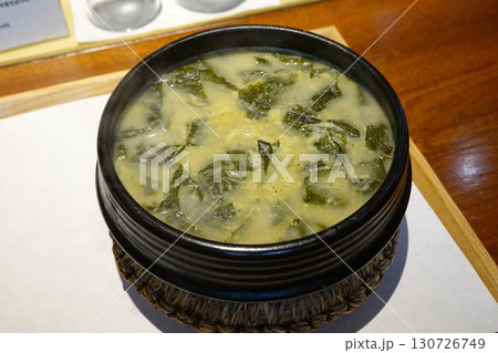 Miyeok Guk is a flavorful Korean seaweed soup, typically made with seaweed, beef, and soy sauce. A comforting dish often enjoyed on birthdays or as a healing food after childbirth. Miyeok Guk is a flavorful Korean seaweed soup, typically made with seaweed, beef, and soy sauce. A comforting dish often enjoyed on birthdays or as a healing food after childbirth. 130726749