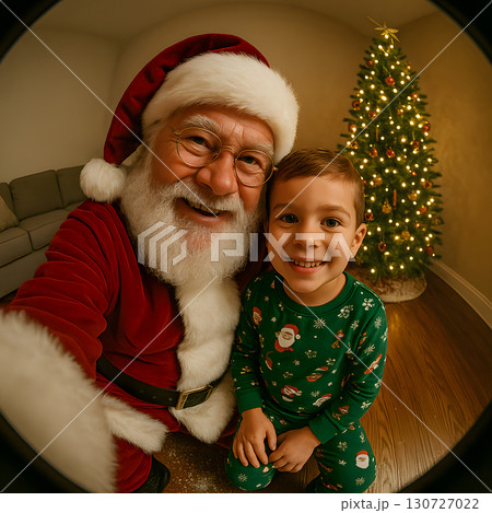Santa Claus shares a fisheye selfie with happy child 130727022