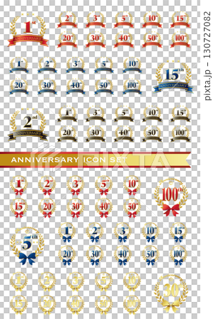 週年紀念圖標集。絲帶和裝飾框架。白色背景上的向量插圖。 130727082