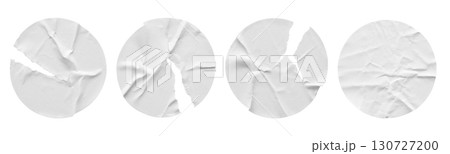 Blank white round torn paper sticker label set isolated on white background 130727200