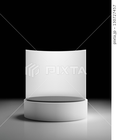 podium mockup display with modern 3d white base and dark top for product presentation showcase in clean minimalist studio background 130727457