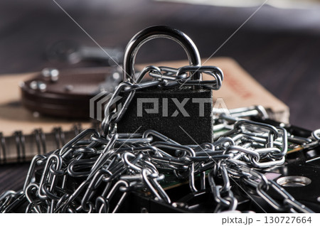 The massive pad is attached to thick chains, conveying the idea of inaccessibility The massive pad is attached to thick chains, conveying the idea of inaccessibility 130727664
