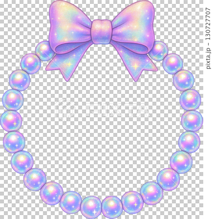 Iridescent pearl wreath with a shimmering pastel bow 130727707