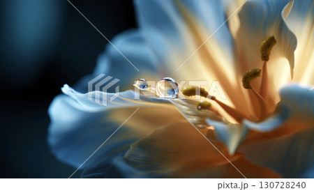 Delicate Water Droplets on Flower Petal in Soft Natural Light 130728240