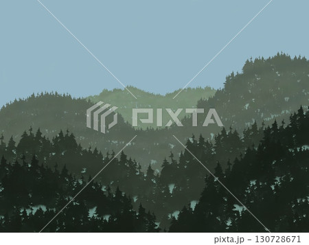 木が生えている山々の風景イラスト 130728671