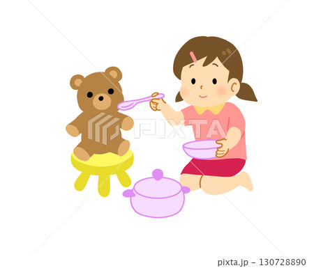 おままごとをする女の子のイラスト 130728890