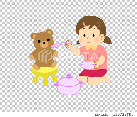 おままごとをする女の子のイラスト 130728890