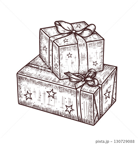 Hand drawn gift boxes with bow. Vector illustration 130729088