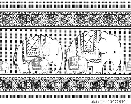 Line drawing of an elephant family on a white background. Line drawing of an elephant family on a white background. 130729104