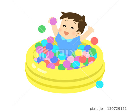 ボールプールで遊ぶ男の子のイラスト 130729131