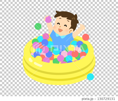 一個男孩在球池裡玩耍的插圖 一個男孩在球池裡玩耍的插圖 130729131