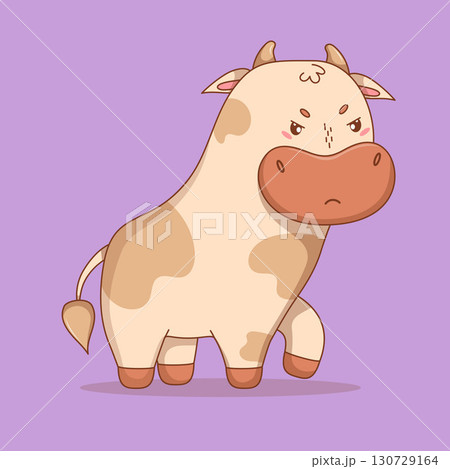 Angry Cow. Disgruntled grumpy Kawaii Animal. Vector illustration. Kids collection. Not AI Angry Cow. Disgruntled grumpy Kawaii Animal. Vector illustration. Kids collection. Not AI 130729164