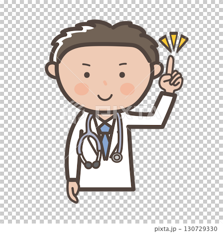 Upper body illustration of a male doctor explaining the key points 130729330
