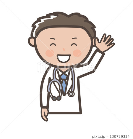 笑顔で挨拶をする男性医師の上半身イラスト 笑顔で挨拶をする男性医師の上半身イラスト 130729334