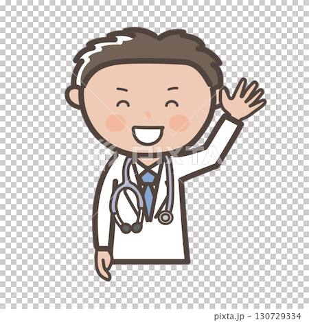 笑顔で挨拶をする男性医師の上半身イラスト 笑顔で挨拶をする男性医師の上半身イラスト 130729334