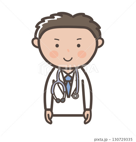 笑顔で正面を向く男性医師の上半身イラスト 笑顔で正面を向く男性医師の上半身イラスト 130729335