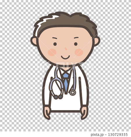 笑顔で正面を向く男性医師の上半身イラスト 笑顔で正面を向く男性医師の上半身イラスト 130729335