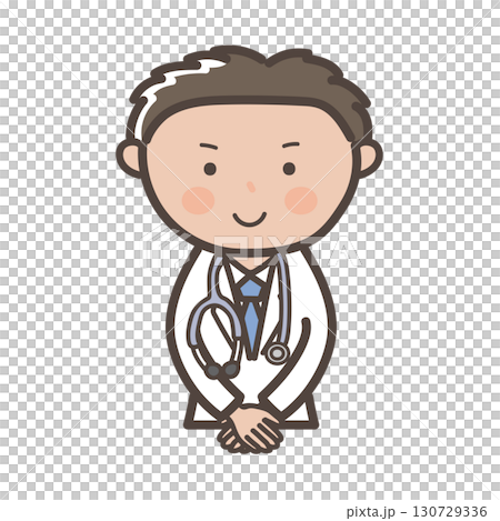 Upper body illustration of a male doctor greeting in a customer service pose 130729336