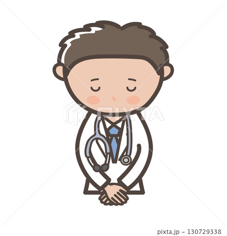 頭を下げて謝罪する男性医師の上半身イラスト 130729338
