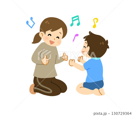 手遊び歌をする子供と先生のイラスト 手遊び歌をする子供と先生のイラスト 130729364