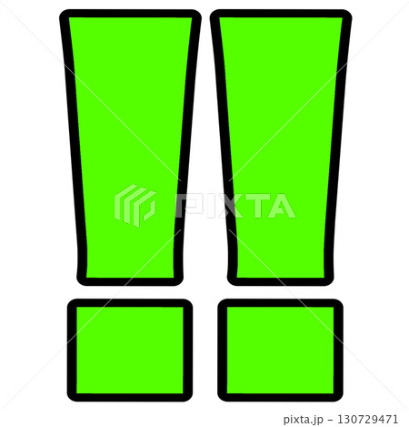 緑のビックリマークのイラスト（角型・太め・2つ並び）｜通知・強調・安全アイコン素材 130729471