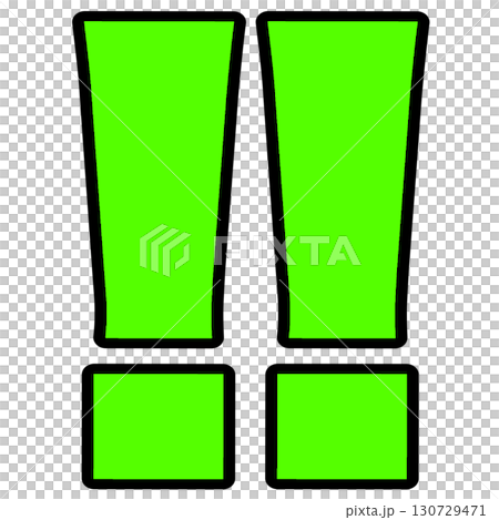 緑のビックリマークのイラスト（角型・太め・2つ並び）｜通知・強調・安全アイコン素材 130729471