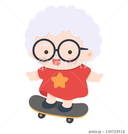 Cartoon Elderly Woman Skating 130729518