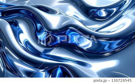 溶け合う銀と青、流体の抽象表現 溶け合う銀と青、流体の抽象表現 130729545