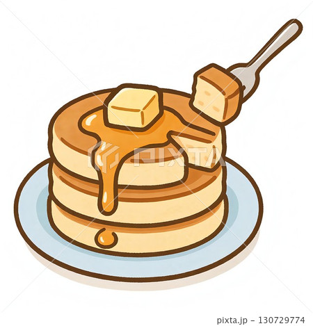 メープルとバターのパンケーキ可愛いイラスト素材 130729774
