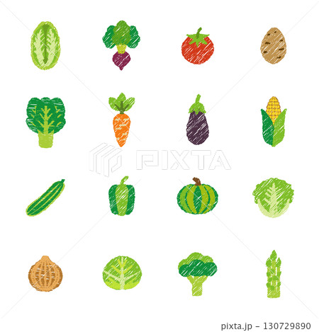 野菜のアイコンのセット　イラスト　手描き風 130729890