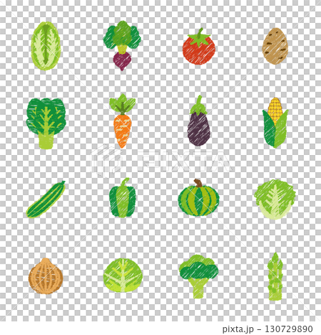 野菜のアイコンのセット　イラスト　手描き風 130729890