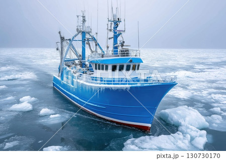 Fishing boat navigating icy waters in alaska's bering sea 130730170