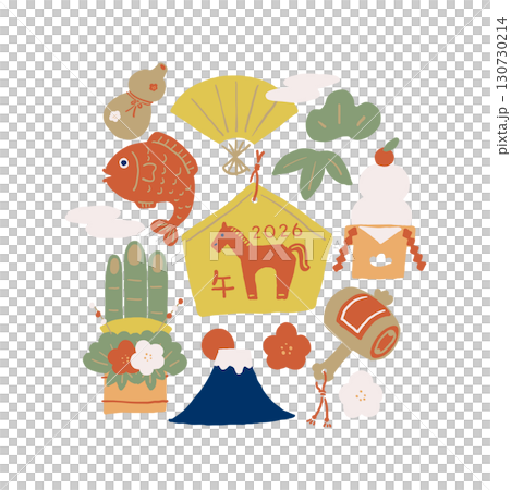 2026 Year of the Horse New Year's Card Material Hand-drawn New Year's Illustration 130730214