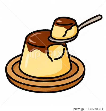 カラメルソースがかかったシンプルなプリンのアイコン 130730311