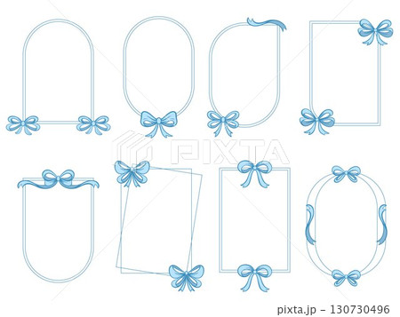 Set of frames of different shapes with blue bows Set of frames of different shapes with blue bows 130730496