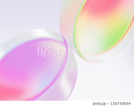 Abstract 3d background with holographic glass morphism circle discs. Iridescent gradient purple red green plastic round disks. Geometric diagonal pattern, rainbow color lens closeup. 3D illustration Abstract 3d background with holographic glass morphism circle discs. Iridescent gradient purple red green plastic round disks. Geometric diagonal pattern, rainbow color lens closeup. 3D illustration 130730684
