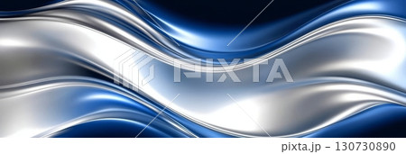 Fluid Abstract Art Design Featuring Metallic Sheen with Silver Tones and Gradient Color Accents 130730890