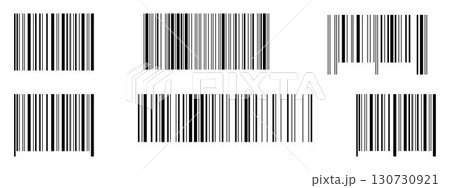 Set of empty barcode label templates without numbers isolated on white background. Bar code pictograms. Mockups of visual data digital representation with product information. Vector illustration 130730921