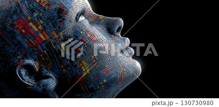Contemporary Design Featuring Modern AI Concept, Portrait of Future Thinking with Abstract Vision Contemporary Design Featuring Modern AI Concept, Portrait of Future Thinking with Abstract Vision 130730980
