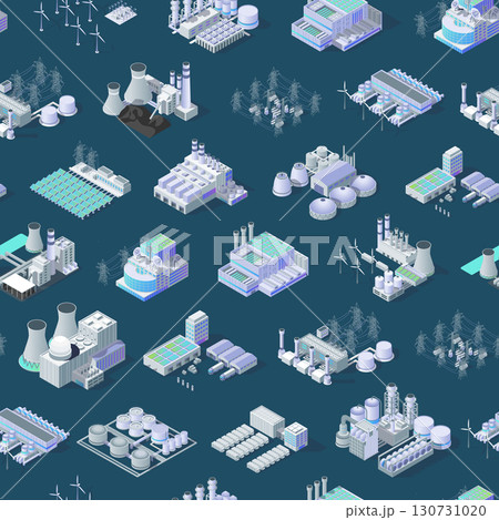 Cartoon Color Industrial Energy Building Object Concept Seamless Pattern Background 3d Isometric View Elements. Vector illustration Cartoon Color Industrial Energy Building Object Concept Seamless Pattern Background 3d Isometric View Elements. Vector illustration 130731020