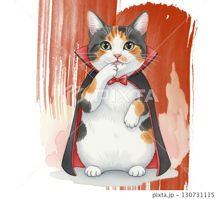 A Calico cat wear the cape look like vampire 130731115