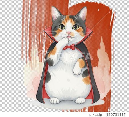 A Calico cat wear the cape look like vampire 130731115