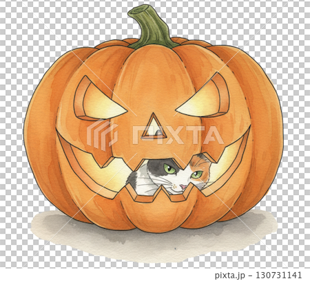 A Calico cat is hiding in the huge demon pumpkin 130731141